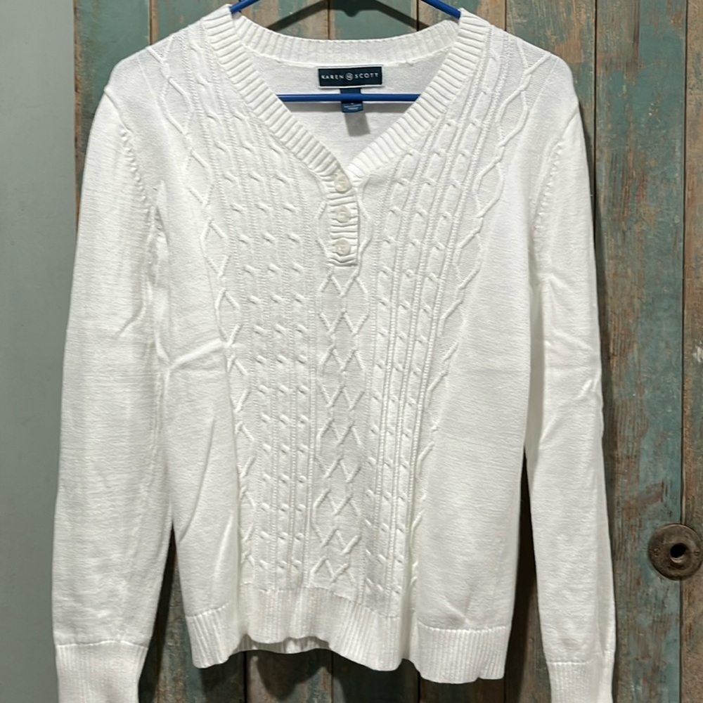 Karen Scott women’s small long sleeve white sweater made